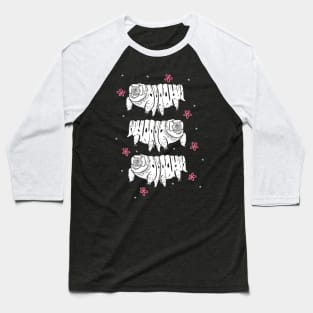 Adorable Tardigrades Pattern - Hand Drawn Black Ink + pink flowers Baseball T-Shirt